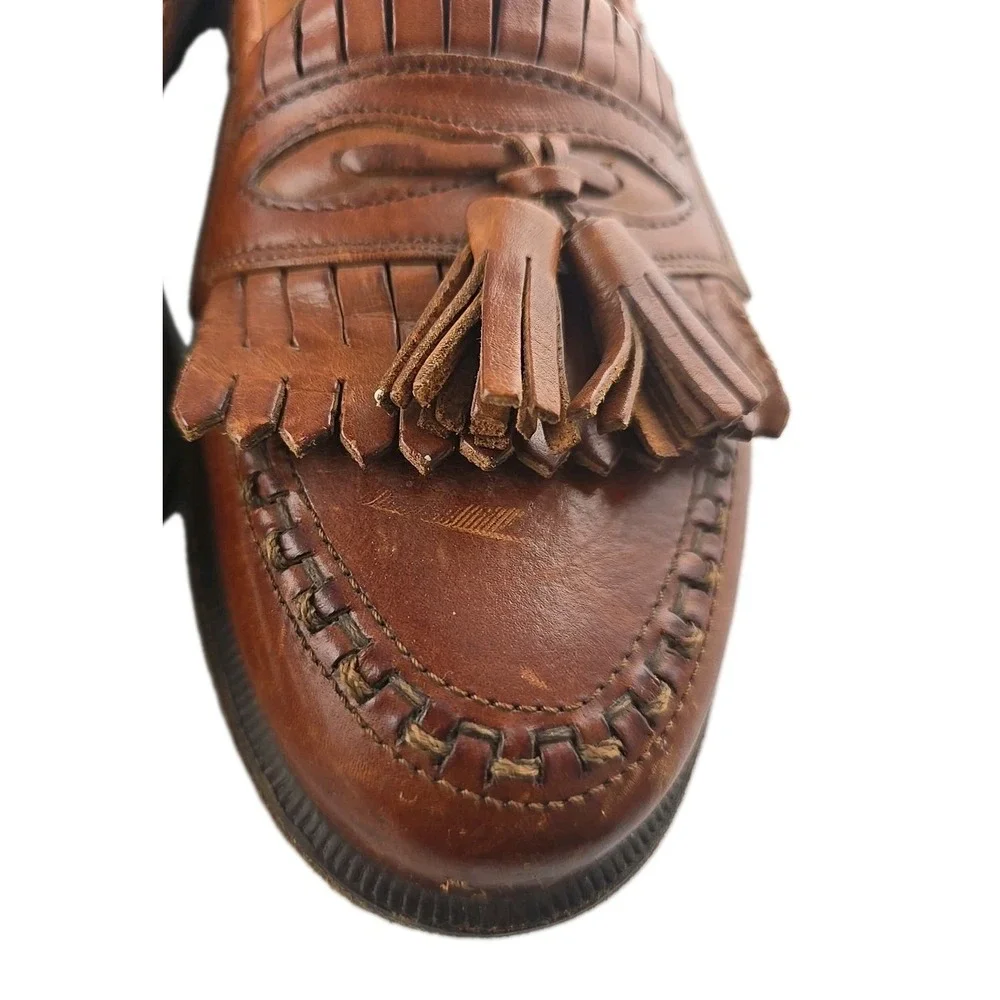 Cable & Co Tassel Brown Loafers Men's SZ 9 Made in Italy‎ Leather Fringe Preppy